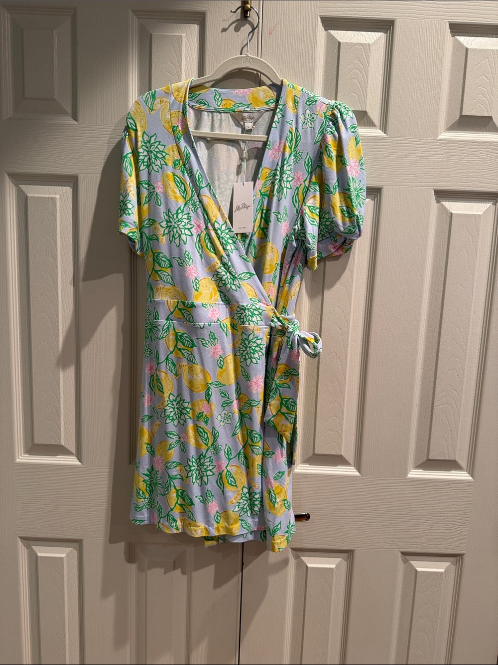Lilly Pulitzer Lemon-Print Short Wrap Dress in Yellow, Green & Pink